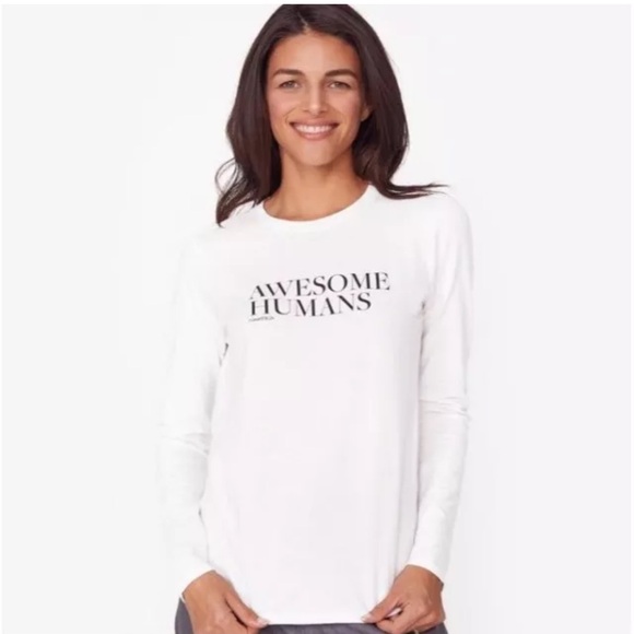 MWOT FIGS White Super Soft Cotton Long Sleeves Awesome Humans Tee - Picture 1 of 11